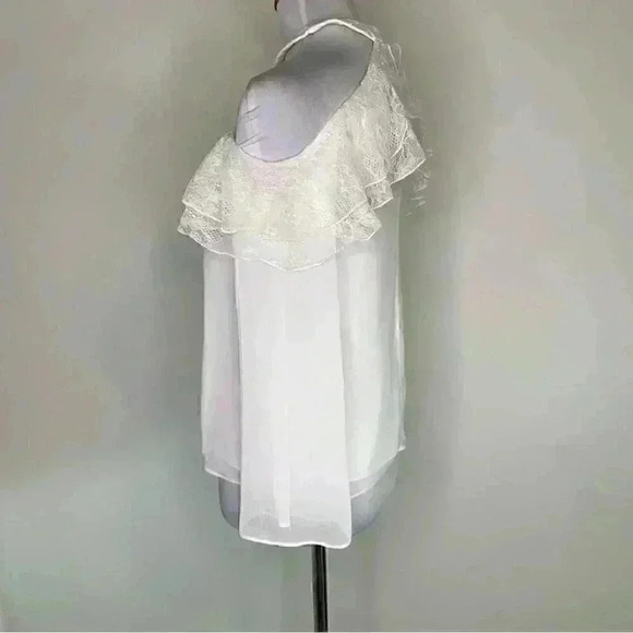 Alice + Olivia revolve cold shoulder Laticia Ruffle Top in Off White Sz XS - Picture 7 of 11